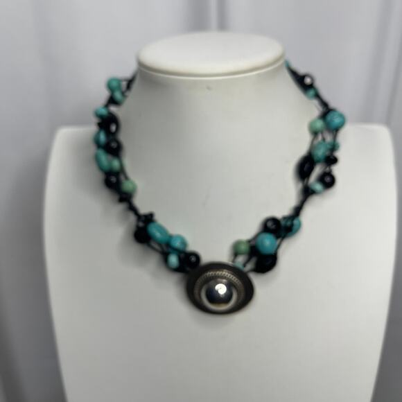 Turquoise dyed stone beads beaded necklace costume jewelry bohemian western - Picture 8 of 16